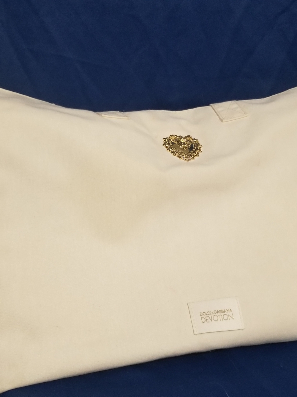 Dolce & Gabbana Devotion Cream Canvas Tote Bag Gold Sacred Heart DG Logo